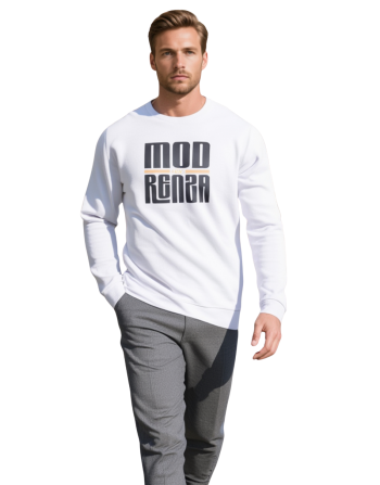 Modrenza Baskılı Beyaz Sweatshirt