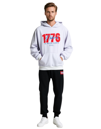 Modrenza baskılı kapüşonlu beyaz sweatshirt